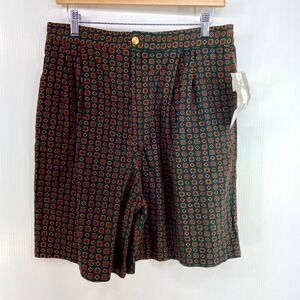 Vintage NOS Fundamentals Green Print‎ Corduroy Pleated Shorts Womens 16 Waist 30